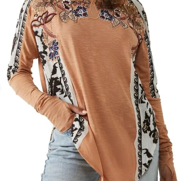 Free People Tan Embroidered Long Sleeve Top - Picture 6 of 15